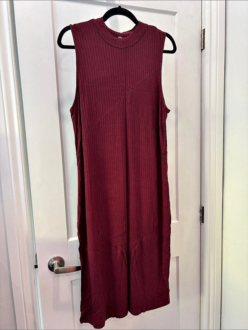 Love & Ari Ribbed Sleeveless Maxi Dress maroon wine 2X